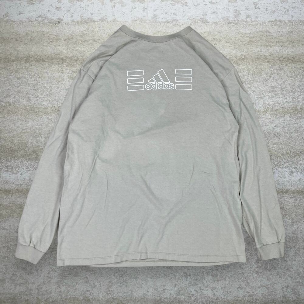 Vintage 90s Adidas Shirt Mens L Light Tan White Logo Cotton Long Sleeve